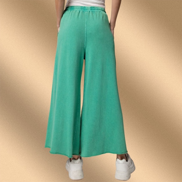 EASEL "The Originals" Mineral Washed Wide Leg Drawstring Pants Pockets Raw Hems - Picture 3 of 16